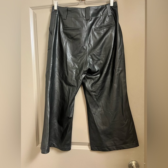 Anthropologie Maeve Naomi Black Faux Leather Wide Leg Crop 12 Petite - Picture 3 of 5
